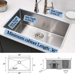 Appaso 32 Inch undermount single bowl sink